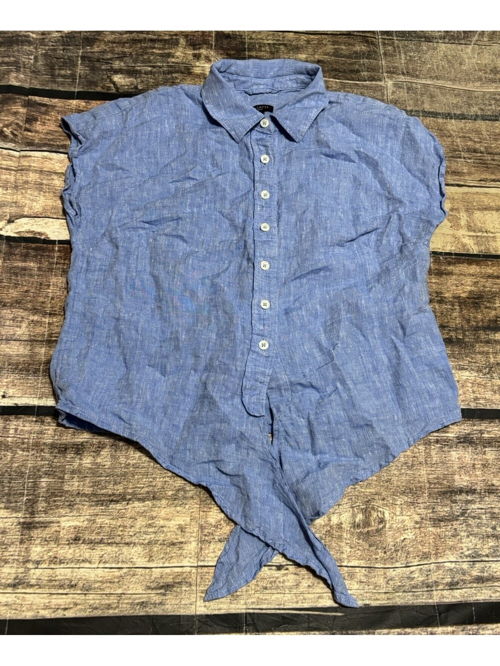 Talbots Top Womens Small Petite Linen Tie Front Button Up